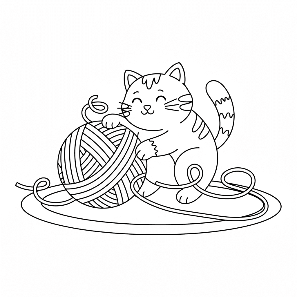 Cat Playing With A Ball Of Yarn