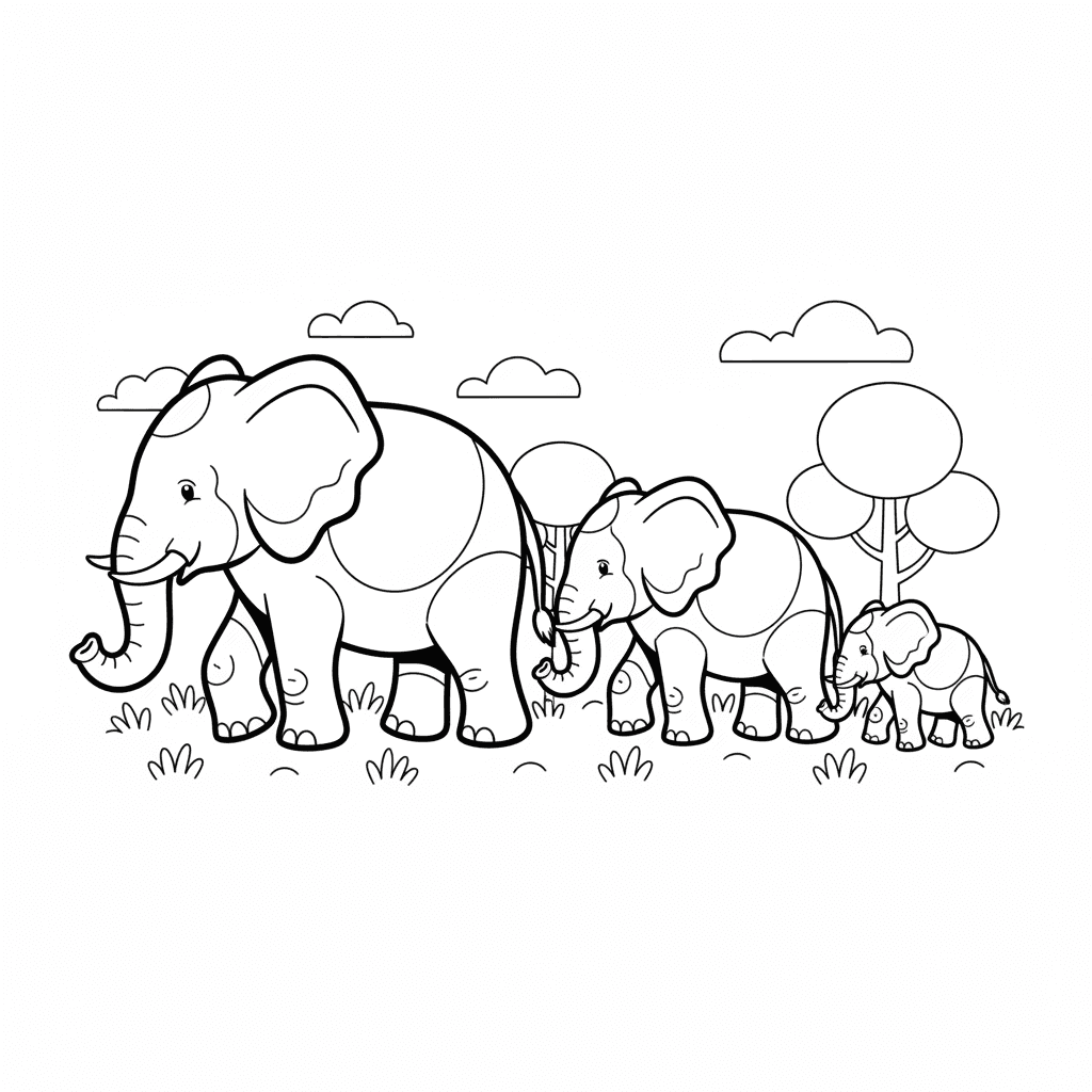 Family Of Elephants Walking Together