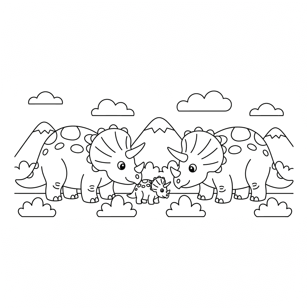 Triceratops Family With Baby