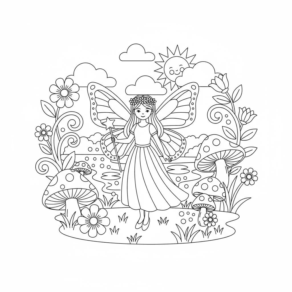 Fairy With Butterfly Wings In A Garden