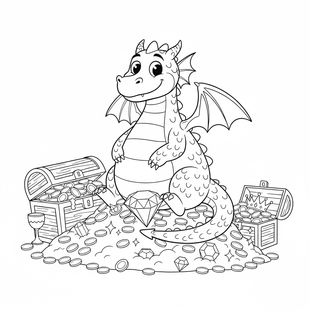 Friendly Dragon Guarding Treasure