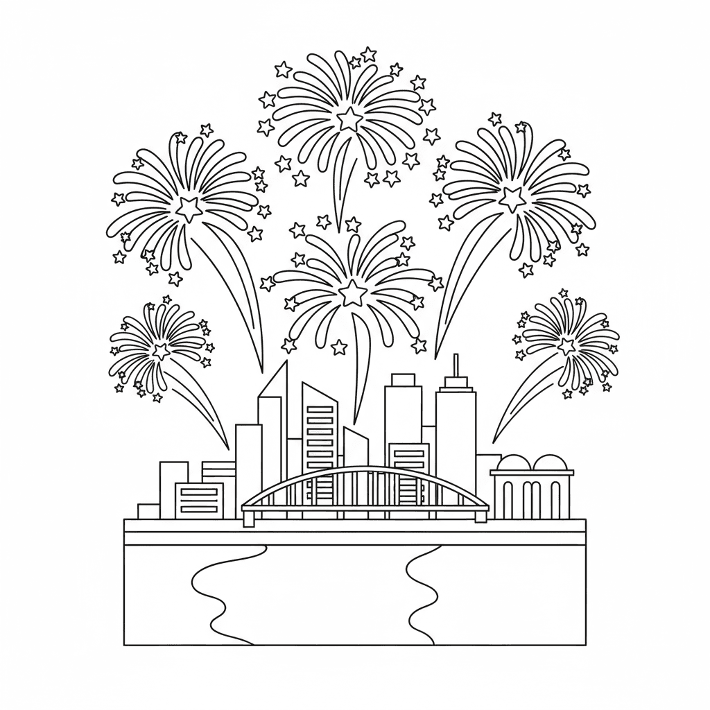 Fireworks Over A City On The Fourth Of July