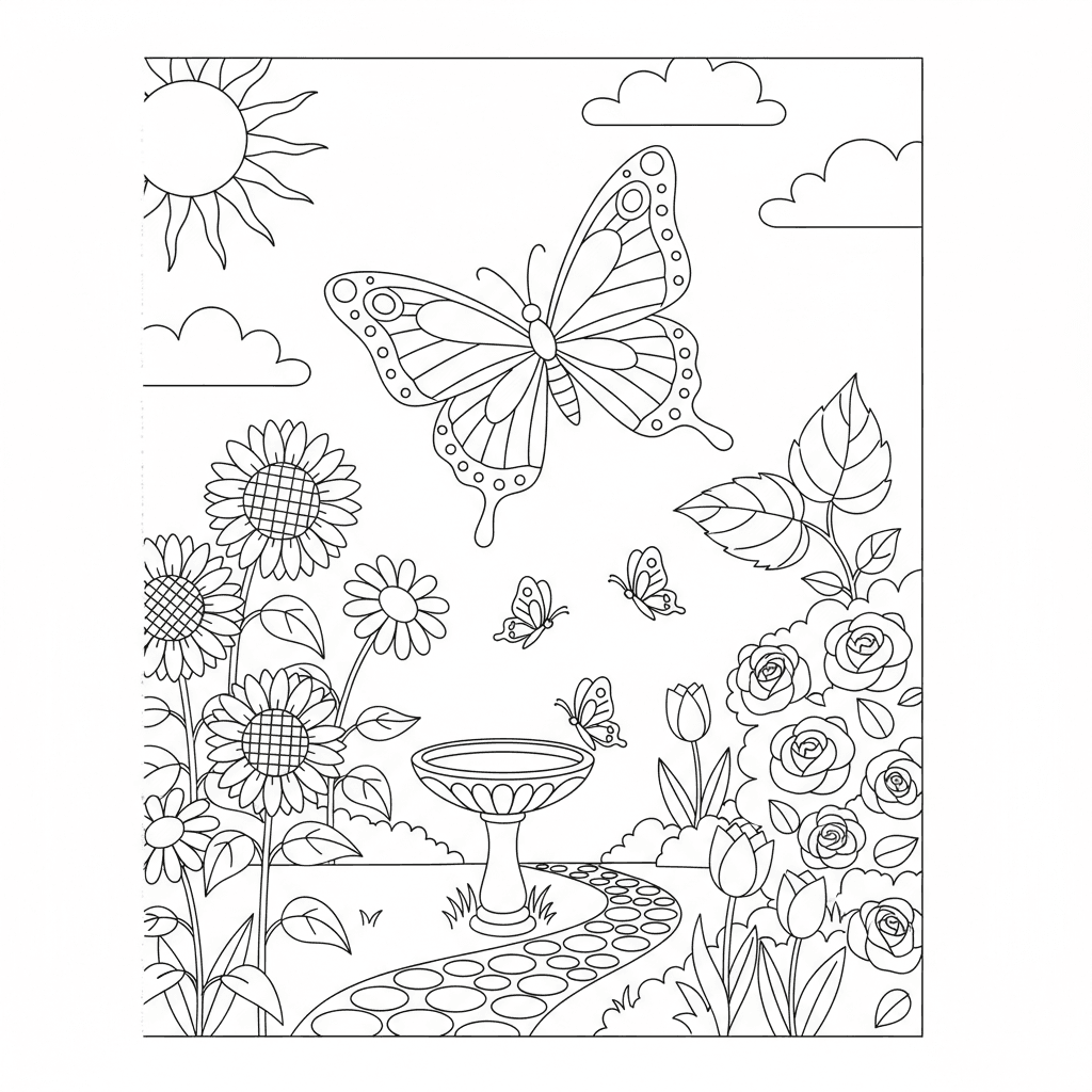 Butterfly Garden With Flowers