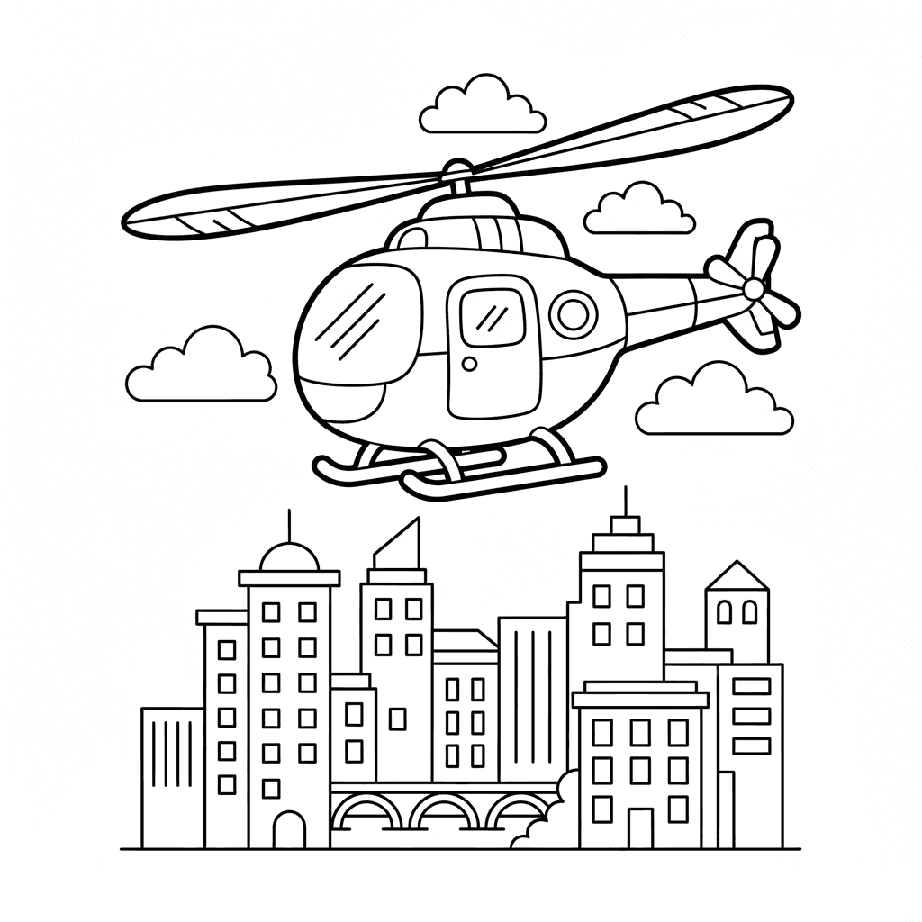 Helicopter Flying Over A City