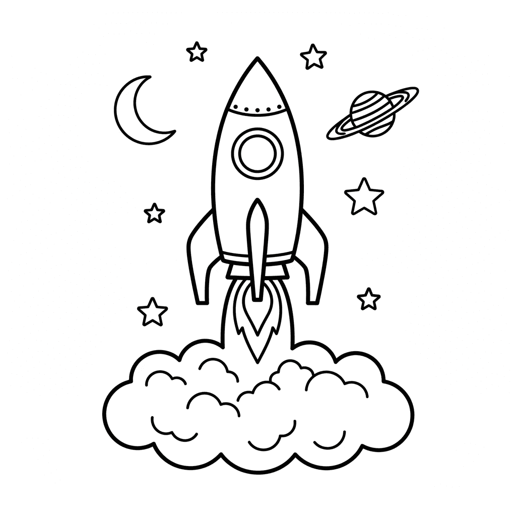 Rocket Ship Blasting Off Into Space